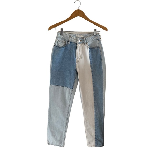 Pacsun Eco Hopper Patch Mom Jean Two Tone Blue Wash - Picture 4 of 14